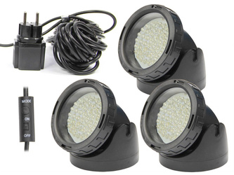 Zestaw oświetlenia - 3 lampy x60 LED QL-34 kolor światła RGB ze sterownikiem, do oczka wodnego, basenu, ogrodu