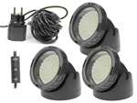 Zestaw oświetlenia - 3 lampy x60 LED QL-34 kolor światła RGB ze sterownikiem, do oczka wodnego, basenu, ogrodu